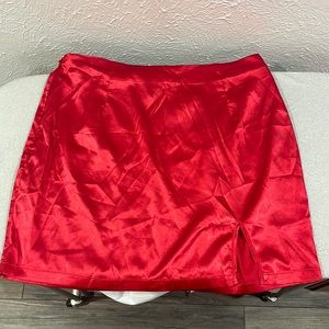 SHEIN Red Side-Slit Satin Mini Skirt